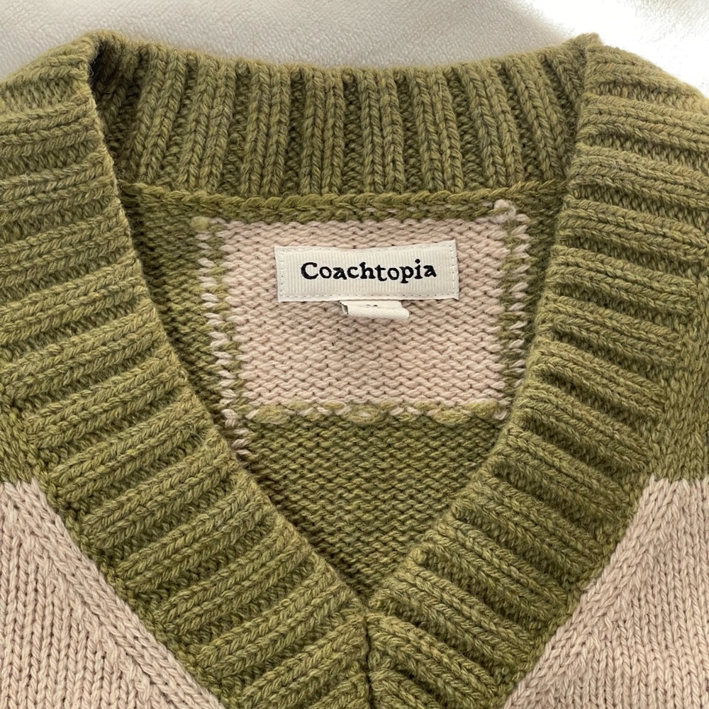 Coachtopia Olive and Cream V-Neck Sweater Vest